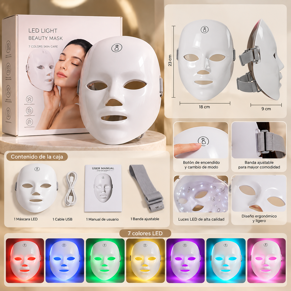 Máscara Facial LED PRO — 7 Colores